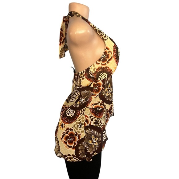 3/$30 🍂 BCX Y2K Floral Halter Neck Top Brown and Cream - Picture 4 of 9